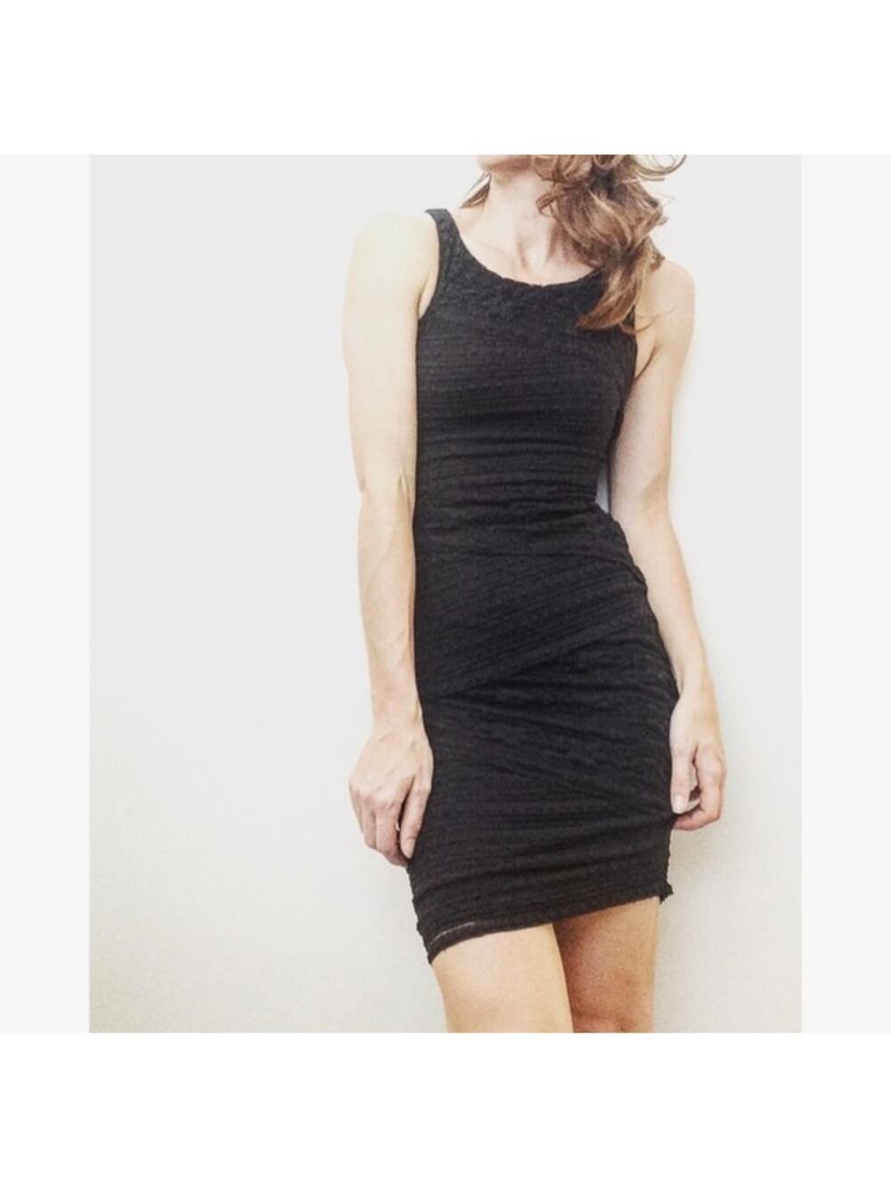 Anthropologie Bailey 44 Ines Lace Column Dress black tiered lace LBD bodycon